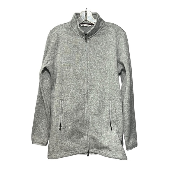 Orvis Fleece Sweater Gray Mock Neck Two-Way Zipper Relaxed Fit Jacket Medium - Picture 1 of 9